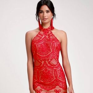 Lulu’s Celebrate Life Lace Halter MIDI Dress!  S